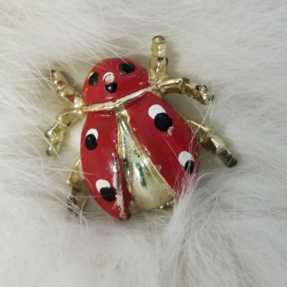 Vintage Ladybug Brooch W/ Green Eyes - Picture 5 of 10